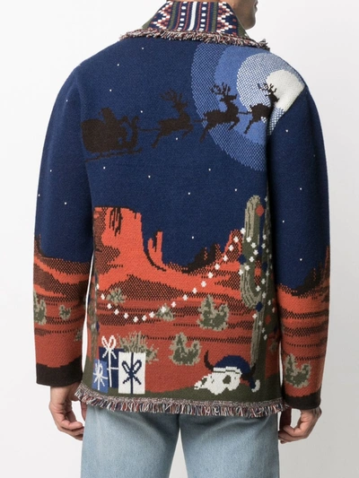 Shop Alanui West Christmas Eve Landscape Cardigan In Blue