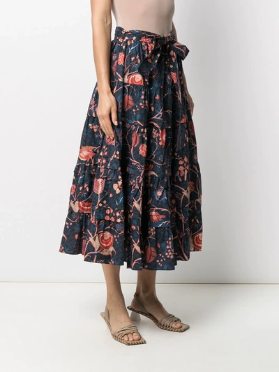 Shop Ulla Johnson Floral-print Tiered Skirt In Blue