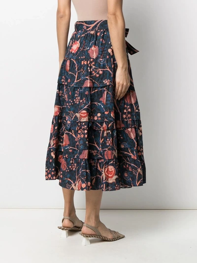 Shop Ulla Johnson Floral-print Tiered Skirt In Blue
