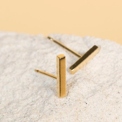 Shop Aurate Midi Gold Bar Earring In Gold/ Pink
