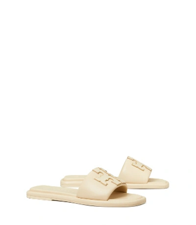Tory Burch Double-t Padded Leather Slides In Cream | ModeSens