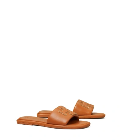 Shop Tory Burch Double T Sport Slide In Aged Camello/gold