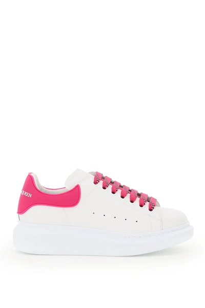 Shop Alexander Mcqueen Oversize Sole Rubber Heel Sneakers In Whi Shock Pink Whi (white)