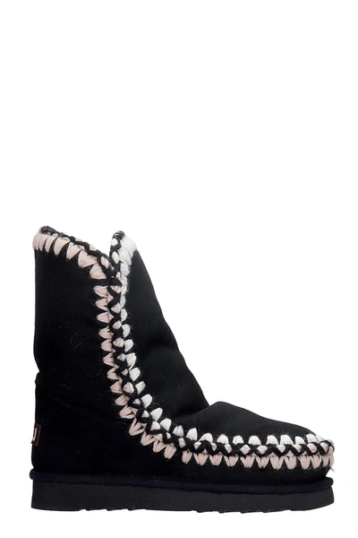Shop Mou Eskimo 24 Low Heels Ankle Boots In Black Suede