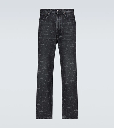 Shop Balenciaga Logo Straight-leg Jeans In Stonewash Black