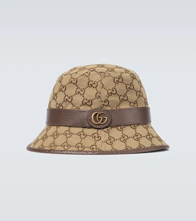 Shop Gucci Gg Canvas Fedora Hat In Beige