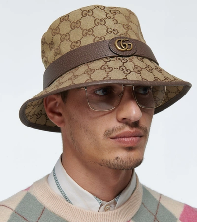Shop Gucci Gg Canvas Fedora Hat In Beige