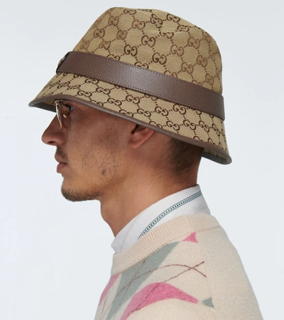 Shop Gucci Gg Canvas Fedora Hat In Beige