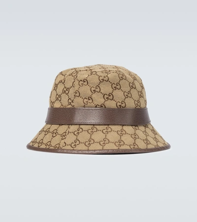 Shop Gucci Gg Canvas Fedora Hat In Beige
