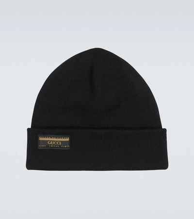 Shop Gucci Wool Beanie With Logo In Black