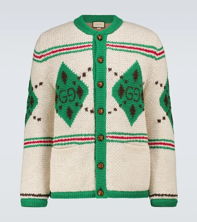 Shop Gucci Alpaca Wool Jacquard Cardigan In Multicoloured