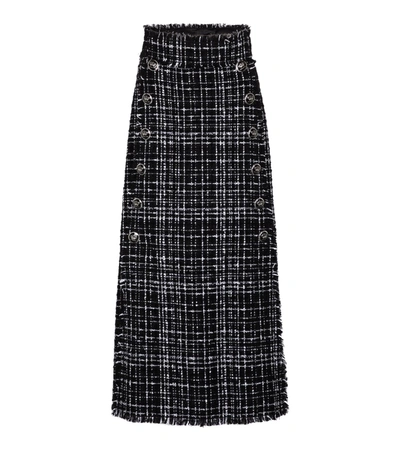 Shop Dolce & Gabbana Tweed Cotton-blend Midi Skirt In Black