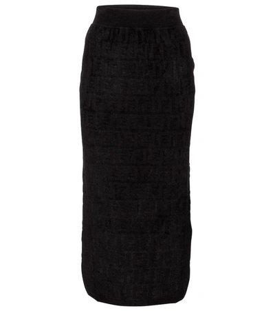 Shop Fendi Ff Stretch-velvet Jacquard Midi Skirt In Black