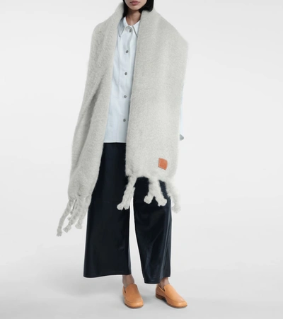 Shop Loewe Mohair And Wool-blend Scarf In Grey