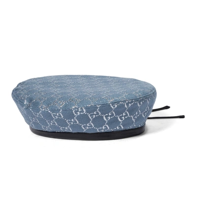 Shop Gucci Gg Lamé Beret In Blue