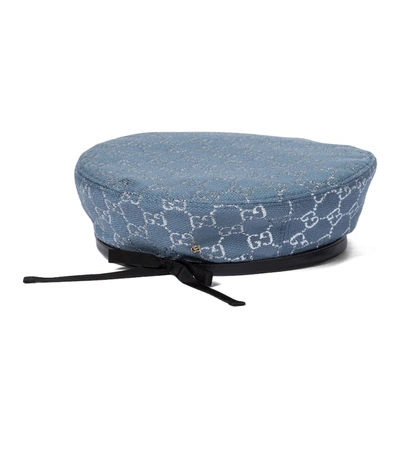 Shop Gucci Gg Lamé Beret In Blue