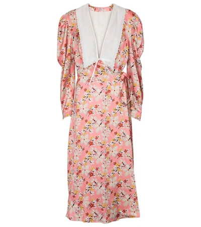 Miu Miu Sable Satin Dress With Floral Print In Pink