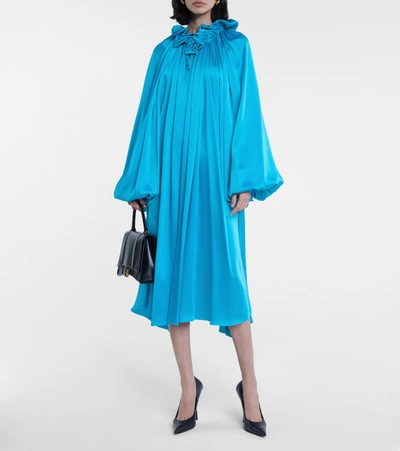 Shop Balenciaga Satin Midi Dress In Blue