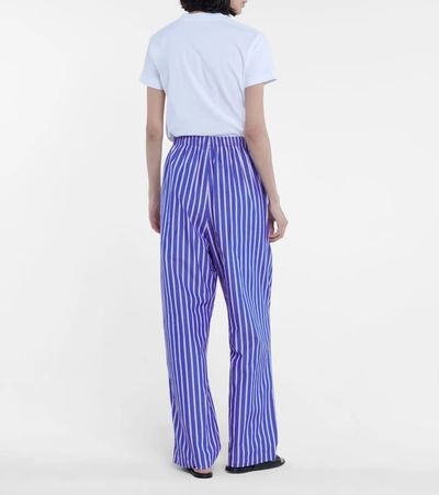 Shop Balenciaga Striped Cotton Poplin Wide-leg Pants In Blue