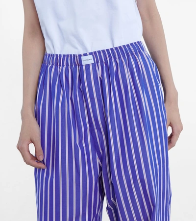 Shop Balenciaga Striped Cotton Poplin Wide-leg Pants In Blue