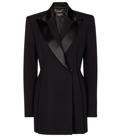Shop Versace Pleated Double-breasted Blazer In Black