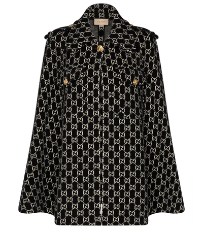 Shop Gucci Gg Jacquard Wool Cape In Black