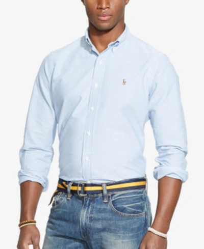 Shop Polo Ralph Lauren Men's Classic Fit Long Sleeve Solid Oxford Shirt In Blue/white