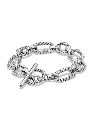 Shop David Yurman Women's Cushion Link Bracelet With Blue Sapphires In Silver