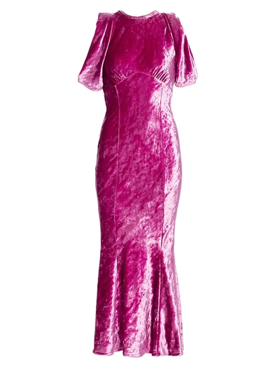 Shop Attico Women's Velvet Gathered-sleeve Gown In Dark Pink
