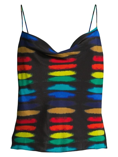 Shop Alice And Olivia Women's Harmon Drapey Silk Rainbow Stripe Tank Top In Rainbow Block Tie Dye