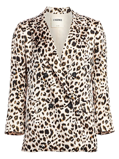 Shop L Agence Women's Taryn Leopard Silk Double-breasted Peak Lapel Blazer In Abstract Quartz Multi