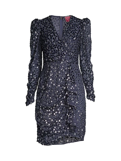 Shop Kate Spade Velvet Dotted Princess-sleeve Sheath Dress In Celestial Blue