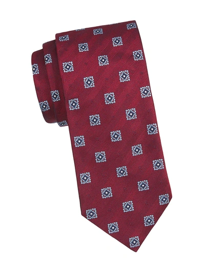 Shop Brioni Silk Medallion Tie In Red Light Blue