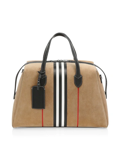 Shop Burberry Men's Southcombe Icon-stripe Suede Clutch In Beige