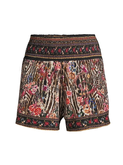 Shop Camilla Silk Shirred Waist Shorts In Live A Little