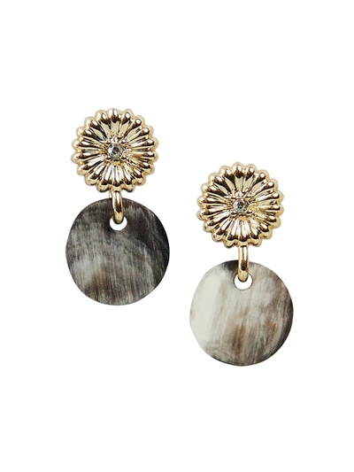 Shop Akola Rossi Black Horn Disc & Designer Crystal Small Drop Earrings In Gold