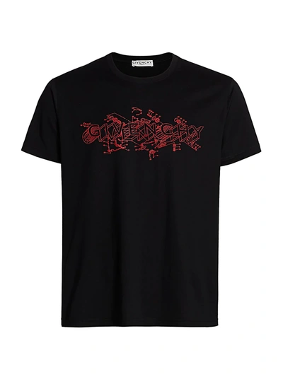 Shop Givenchy Men's Printed Schematic Logo T-shirt In Black