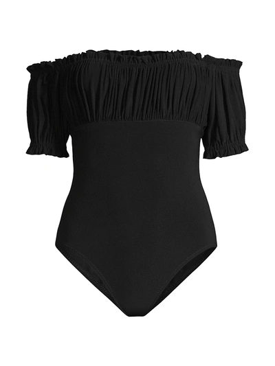 Shop Norma Kamali Women's Empire Jose Off-the-shoulder One-piece Swimsuit In Black