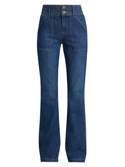 Shop Frame Le High Patch Pocket Trapunto Stitch Flared Jeans In Stallion