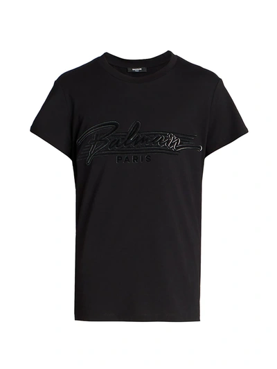 Shop Balmain Bi-color Flock T-shirt In Black