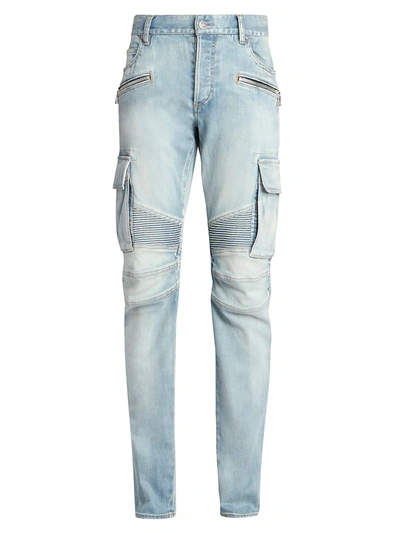 Shop Balmain Cargo Tapered Jeans-light Blue