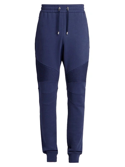 Shop Balmain Men's  Printed Ribbed Sweatpants In Deep Blue