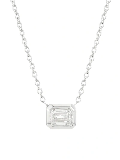 Shop Roberto Coin Diamond By The Inch 18k White Gold & Emerald-cut Diamond Pendant Necklace