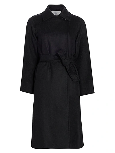 Shop Max Mara Women's Manuela Icon Camel Hair Belted Wrap Coat In Black