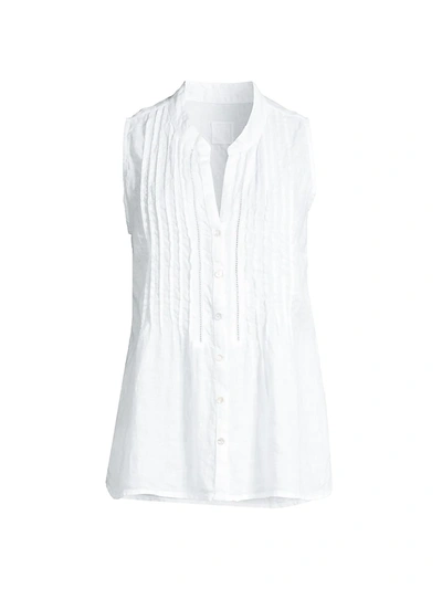 Shop 120% Lino Sleeveless Embroidered Picot Linen Shirt In White