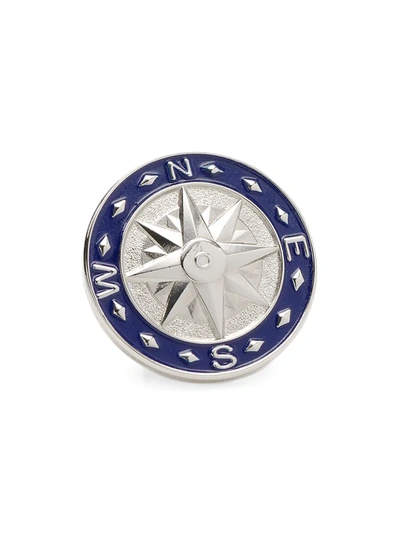 Shop Cufflinks, Inc Men's Blue Compass Lapel Pin In Silver