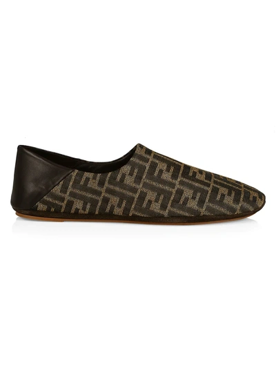 Shop Fendi Ff-embossed Jacquard Slippers In Tobacco Brown