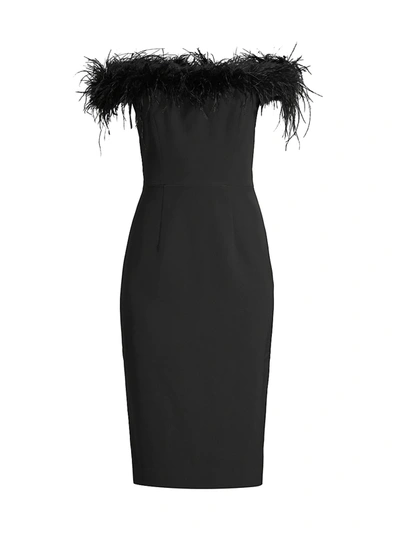 Shop Milly Cady Feather Bodice Dress In Black