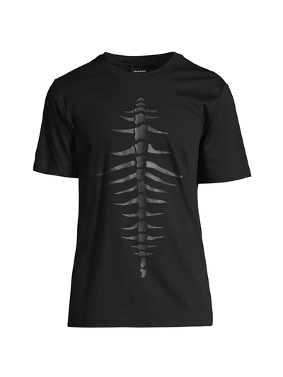 Shop Diesel T-just-a31 Tonal Fishbone Graphic T-shirt In Black
