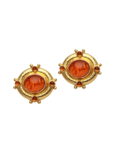 Shop Elizabeth Locke Women's Venetian Glass Intaglio 19k Yellow Gold & Citrine 'cabochon Quadriga' Earrings
